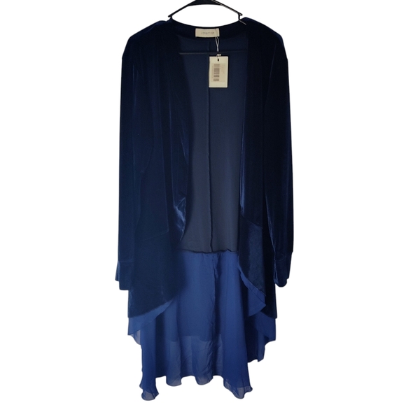 lomantise Jackets & Blazers - Lomantise Navy Blue Velvet Jacket Cover With Sheer Bottom Women's Size XL
